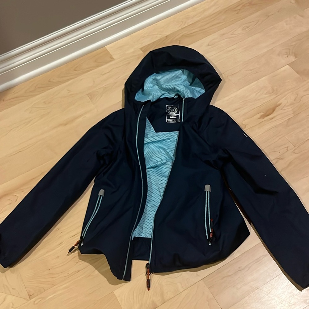 Light and dark blue kids rain jacket size 10